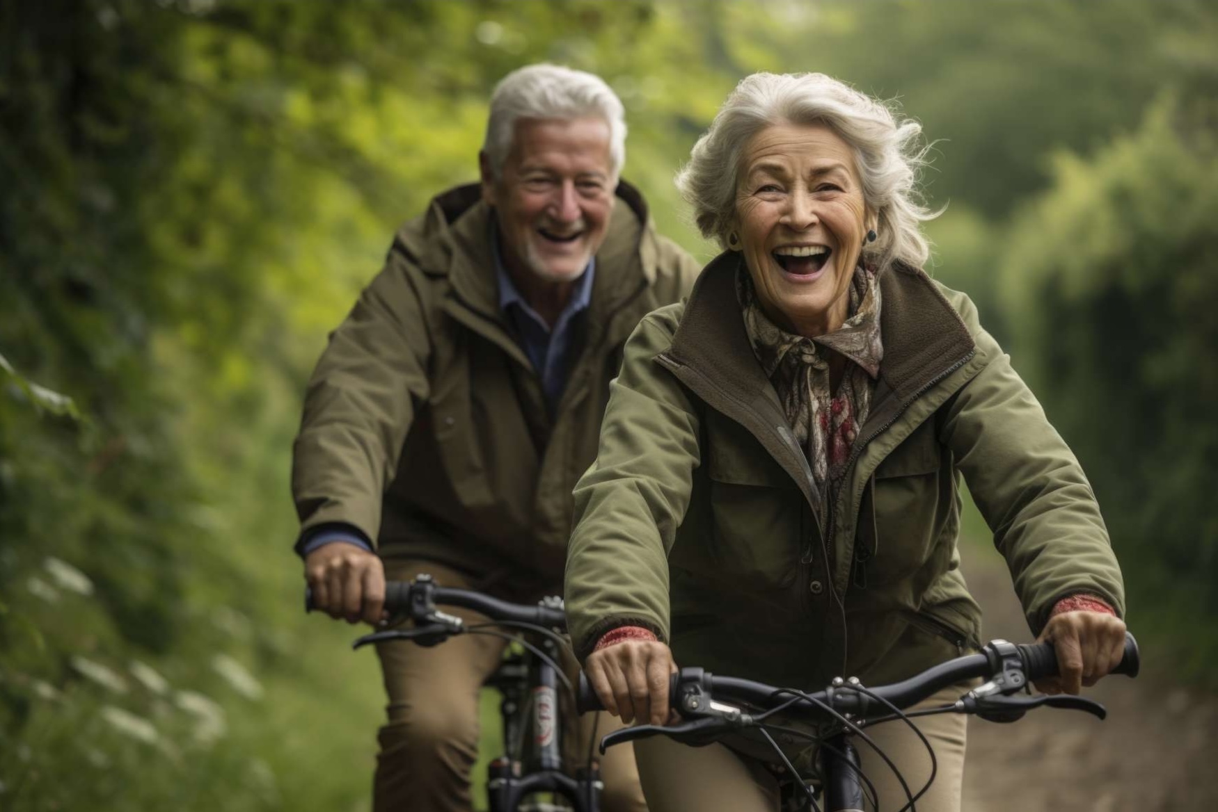 Couple de seniors à vélo en plein air